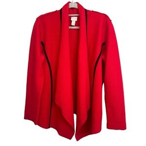 Chico’s Women’s Trimmed Traci Drape-front Cardigan Solid Red Wool Size 2 Sweater